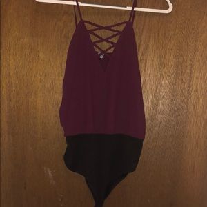 Wine Strappy High Neck Bodysuit